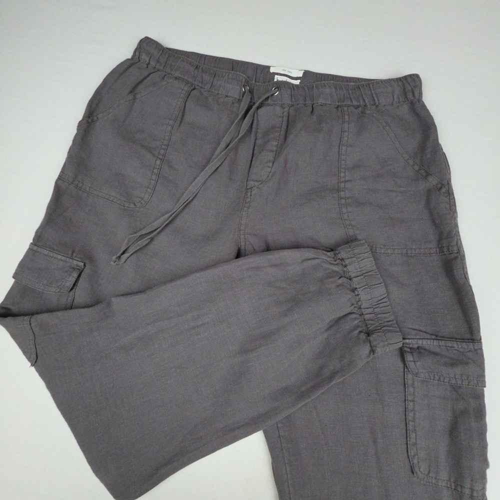 Nicole Miller New York 100% Linen Cargo Jogger Womens Medium Gray Drawstring